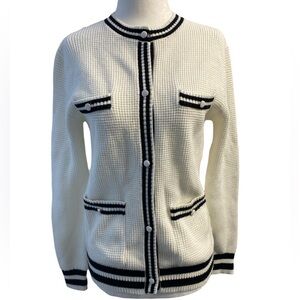Ontwelfth White & Black Cardigan Sweater With Front Pockets Size S